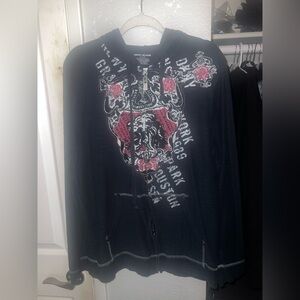 DKNY Black Zip Up Hoodie Lion Vintage Lightweight Womens XL